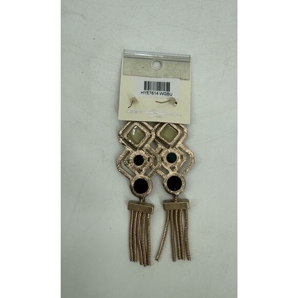 Mia Collection Earrings Wire Drop Hook Gold Tone Red Green Yellow Stones Fashion - Picture 2 of 2